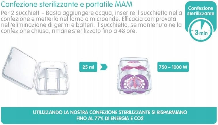 MAM ORIGINAL NIGHT smoczek uspokajający x2 6m+ LATEKS w sterylizującym etui do mikrofali, świeci w ciemności