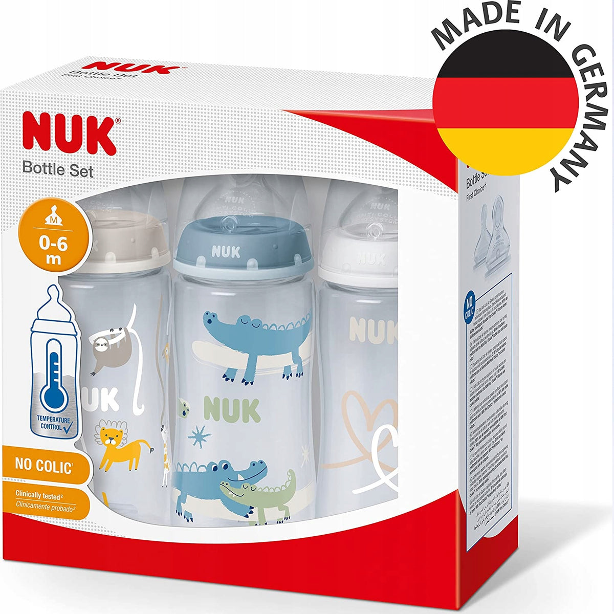 NUK First Choice Plus No Colic – zestaw butelek w opakowaniu