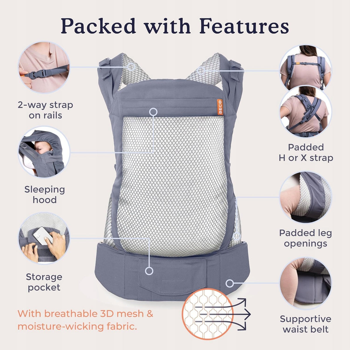 BECO TODDLER portabebés con hebilla 9-27kg malla 3D