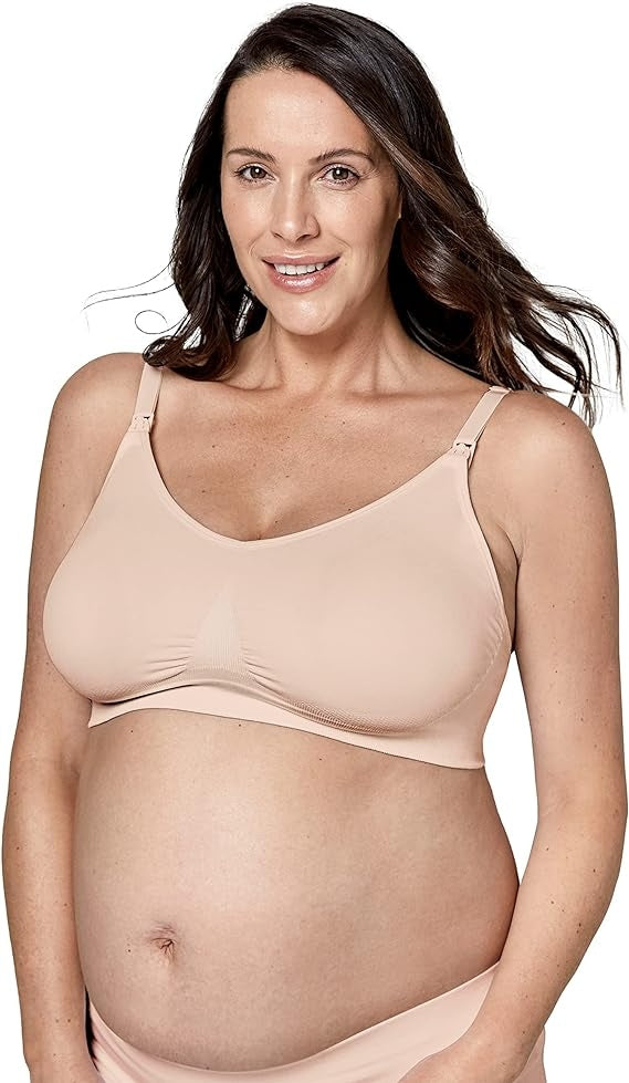 MEDELA KEEP COOL ULTRA biustonosz do karmienia + wkładki XL, bezszwowy beżowy stanik ciążowy i laktacyjny