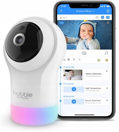 HUBBLE Nursery Pal Glow NIANIA ELEKTRONICZNA kamera Smart HD, biała niania z podglądem na smartfonie