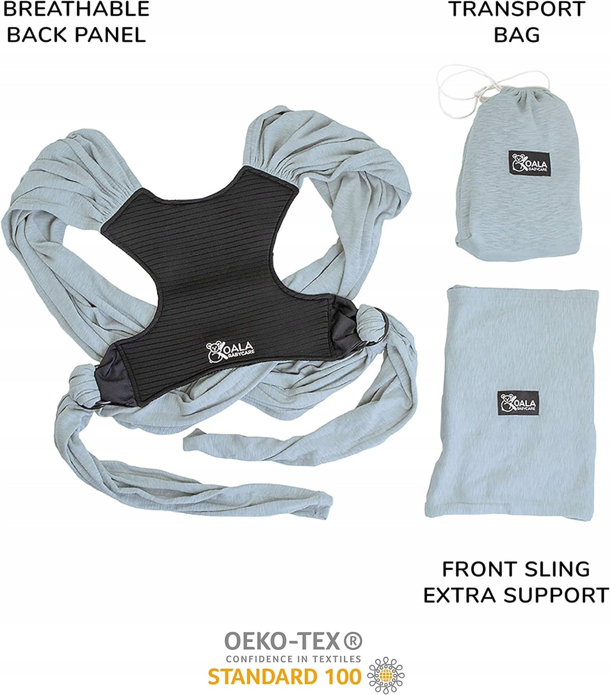 KOALA BABYCAREbaby sling / baby carriercolour blueage 0m +max. weight 10 kgmaterial 95% cotton, 5% spandexNew