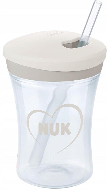 NUK Action Cup KUBEK NIEKAPEK 12 m+ szary kubek z elastyczną słomką 230 ml BPA free