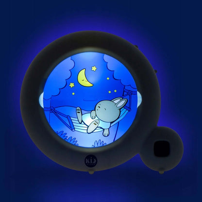PABOBO Kid'Sleep BUDZIK TRENINGOWY z lampką, dziecięcy budzik z nocnym podświetleniem i motywem śpiącego królika