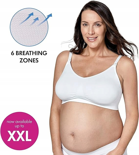 MEDELA KEEP COOL ULTRA biustonosz do karmienia + wkładki L, biały, bezszwowy, oddychający z 6 strefami oddychania