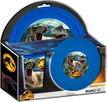 JURASSIC WORLD raňajková súprava, 2 taniere a pohár 280 ml, vek 3 r+