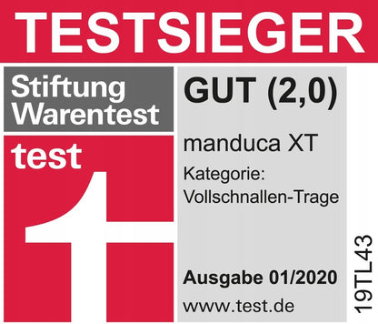 MANDUCA XT nosidełko klamrowe z bawełny ORGANIC z oceną testu Stiftung Warentest gut 2,0