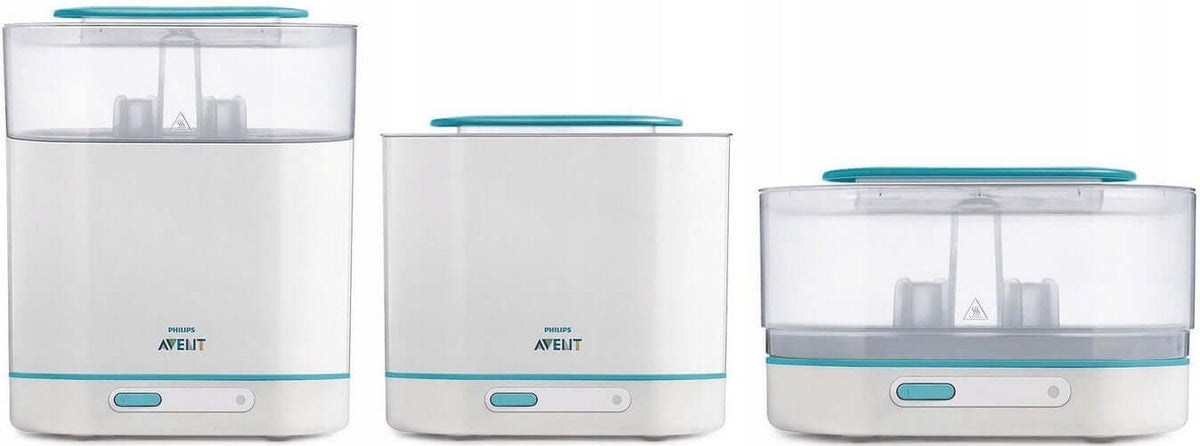 PHILIPS AVENT elektryczny sterylizator parowy 3w1 biało-turkusowy, 3-elementowy sterylizator do butelek