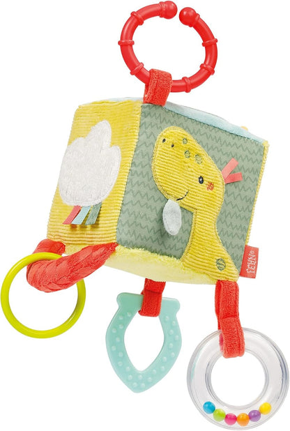 FEHN Happy Dino peluche pendente cubo com chocalho 10 x 10 cm
