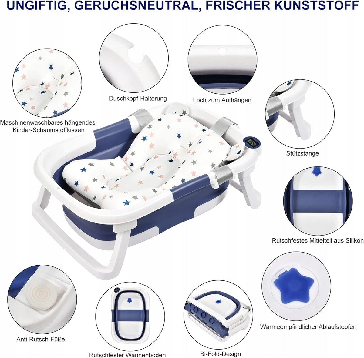 GLENMORE foldable bathtub with drain and thermometer