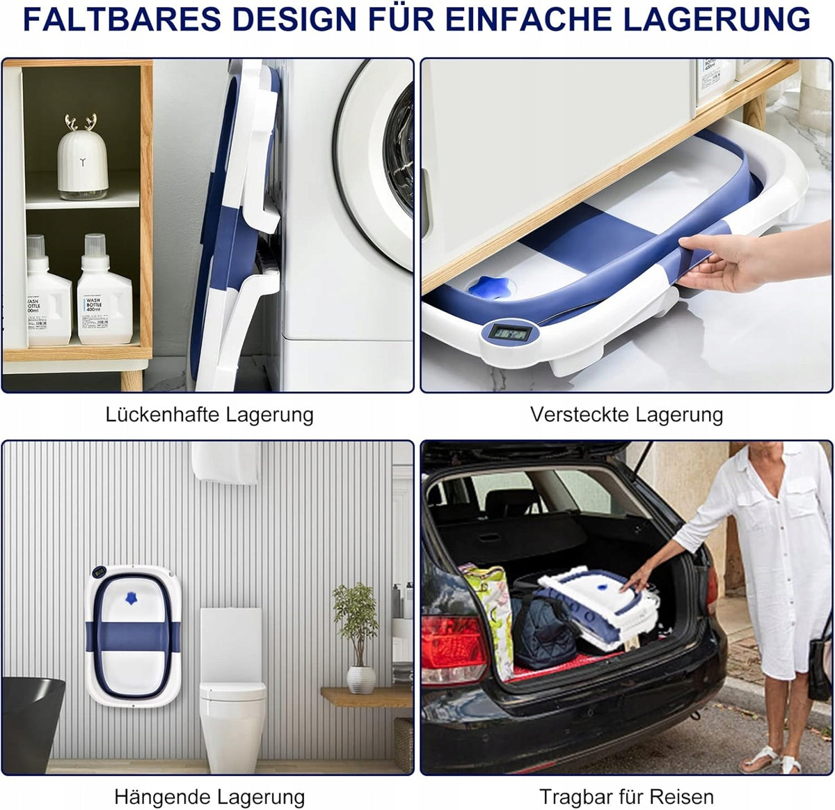 GLENMORE foldable bathtub with drain and thermometer