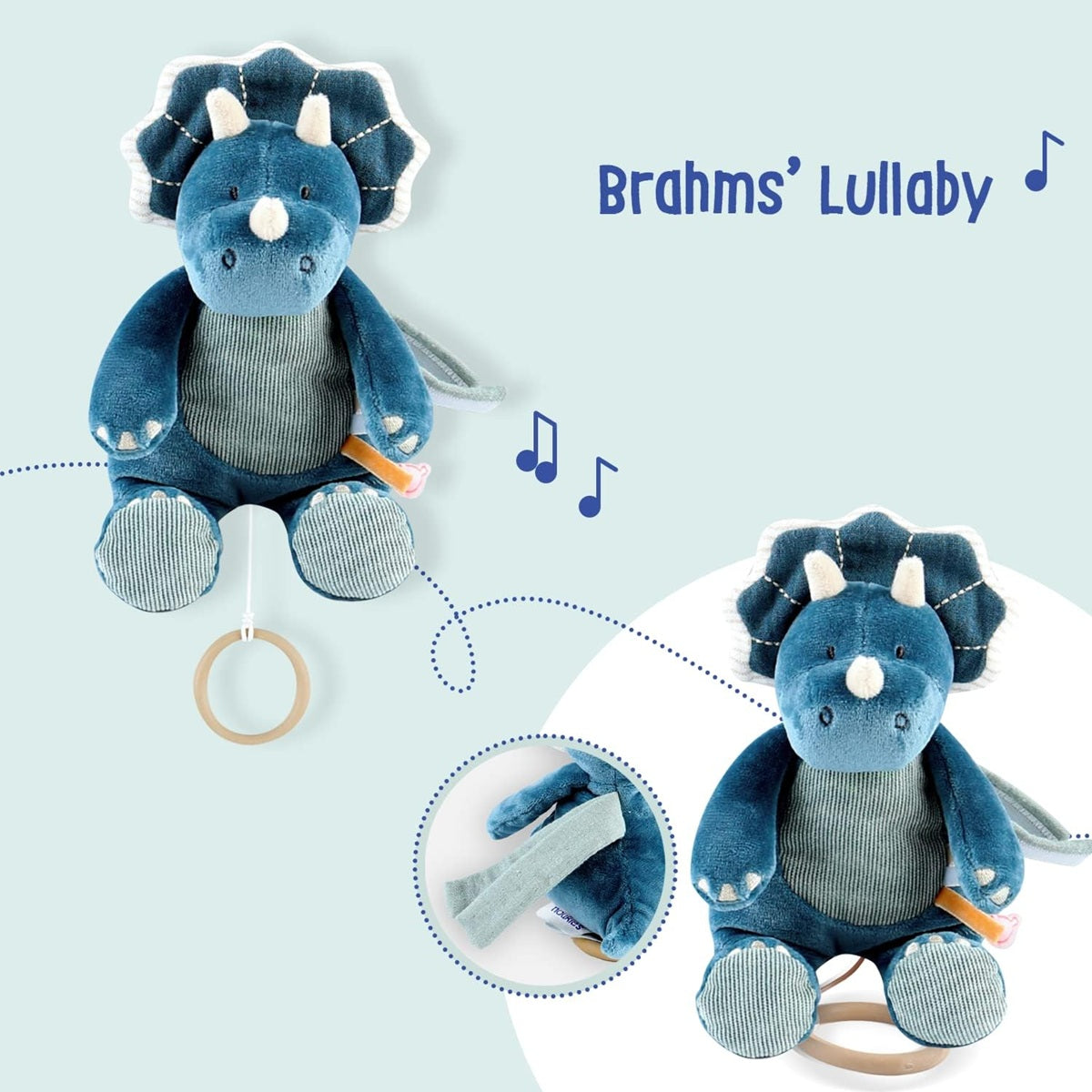 NOUKIE'S mjukisdjur med speldosa "Brahms vaggvisa" TRICERATOPS 20 cm