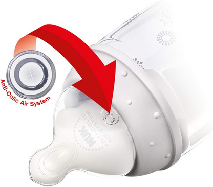 Grafika poglądowa: zbliżenie smoczka z czerwoną strzałką i okrągłym powiększeniem detalu.