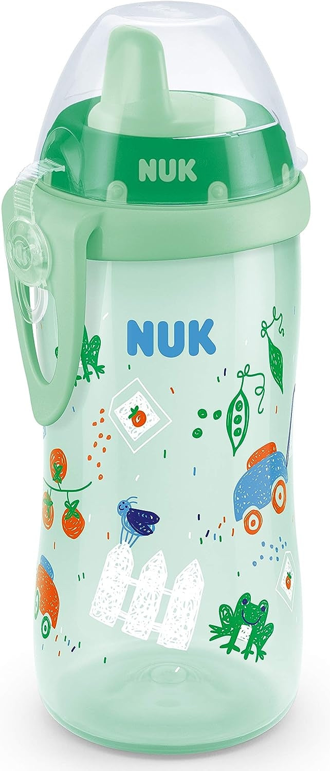NUK Kiddy Cup BUTELKA z klipsem 300 ml zielona butelka dla dzieci 12m+ z ustnikiem i nasadką
