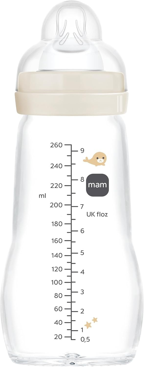 MAM Feel Good beżowa butelka 260 ml ze skalą po drugiej stronie