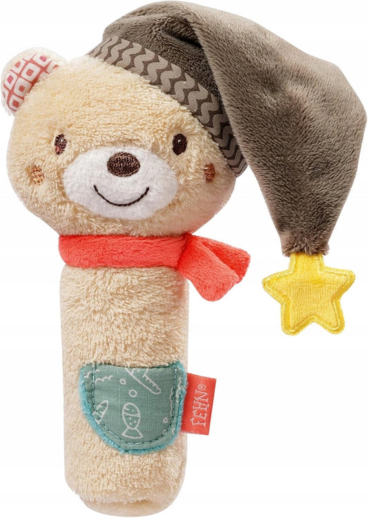 FEHN Bruno bearplush rattleage 0 +dominant colour beigewidth 8 cm, length 17 cmmaterial fabricfree of harmful