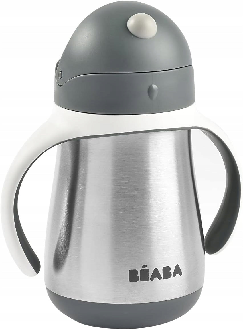 BEABA kubek niekapek ze słomką STALOWY 250 ml