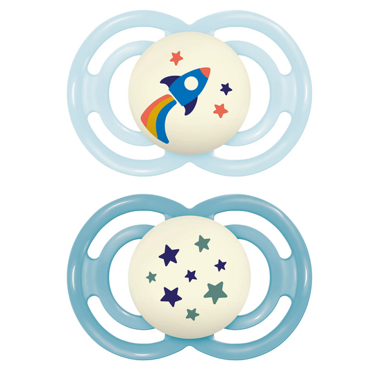 MAM Perfect Night orthodontic pacifiers glowing in the dark