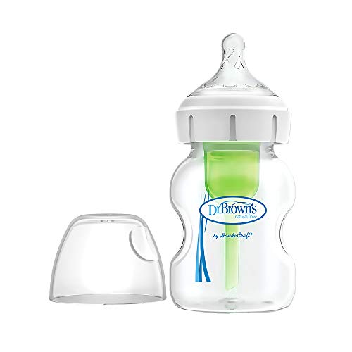Dr Browns Options Plus Wide Neck – przezroczysta butelka 150 ml z białym pierścieniem i zielonym odpowietrznikiem