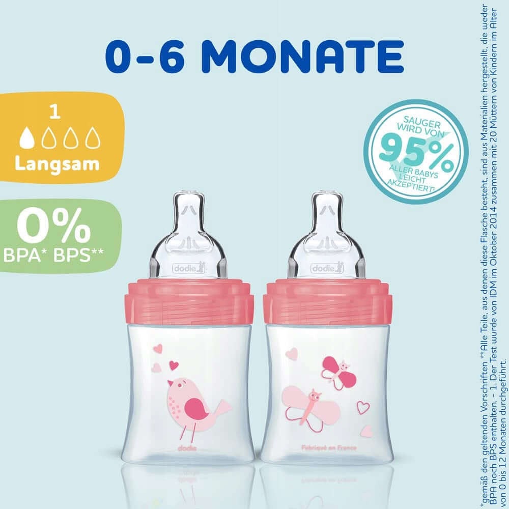 DODIE zestaw startowy dla dziewczynki BUTELKI + akcesoria, butelki 0-6 miesięcy, BPA free